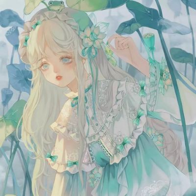 手绘插画动漫头像，唯美绿色系、紫色系太好看了