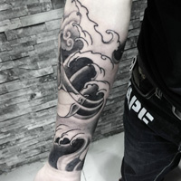 搞笑手臂,花臂老虎,拼接,手臂黑灰图腾纹身图案