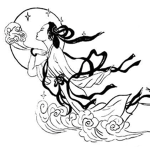 中秋节简笔画简单黑白头像，中秋佳节 嫦娥奔月图片