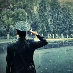 军人雨中敬礼背影头像图片