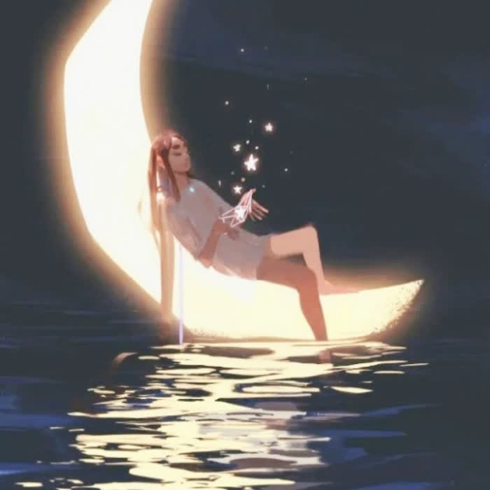 治愈系躺在月亮上的女生头像图片