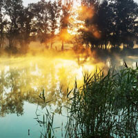 湖面日出美丽风景头像图片,陡然铺展了万道霞光